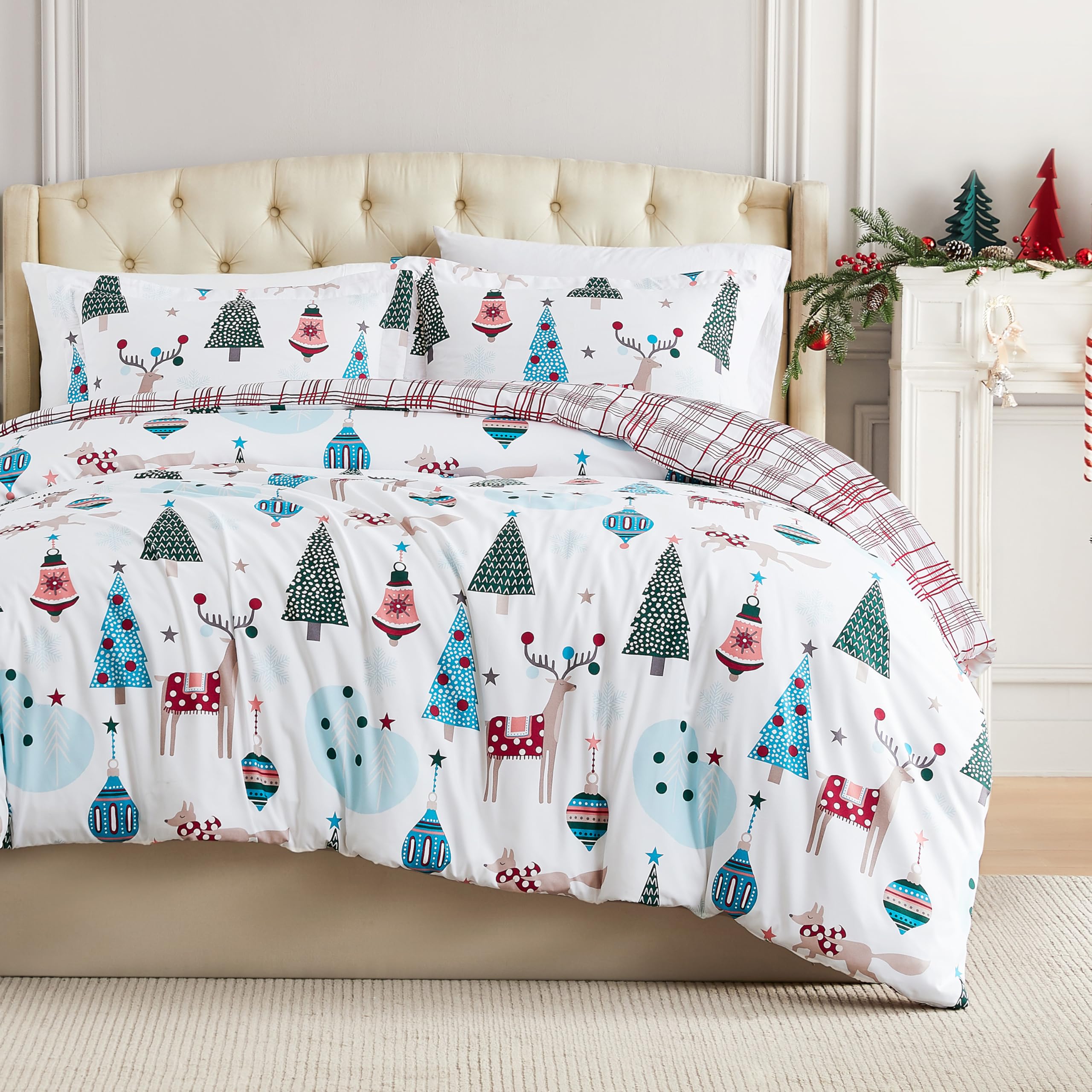 Southshore Fine Living, Inc. Full/Queen Size Christmas Comforter Set W/2 Pillow Shams, Reversible Holiday Bedding Set 2-Sided, Q